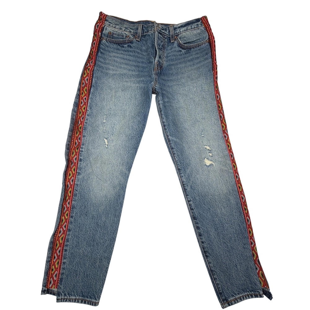 Levi's Wedgie Straight Ankle White Oak Cone Denim Side Stripe‎ Jeans W28